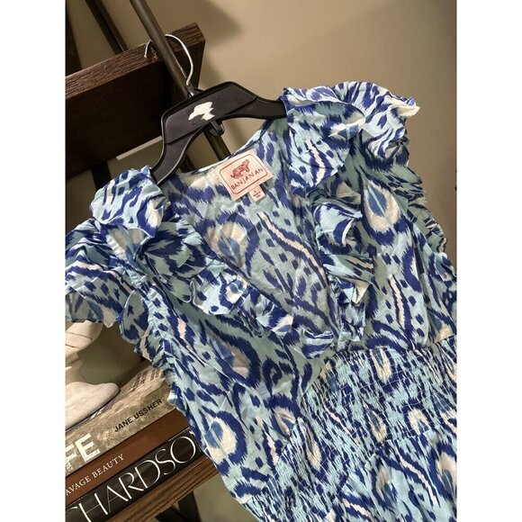 Banjanan Susie Print Ruffle Sleeve Blouse Ikat Bosphorus Womens Size Large - Picture 5 of 8